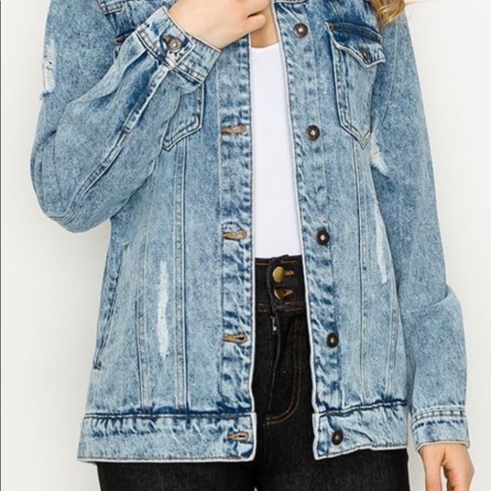 Light wash Distressed Denim Jacket - Picture 3 of 5